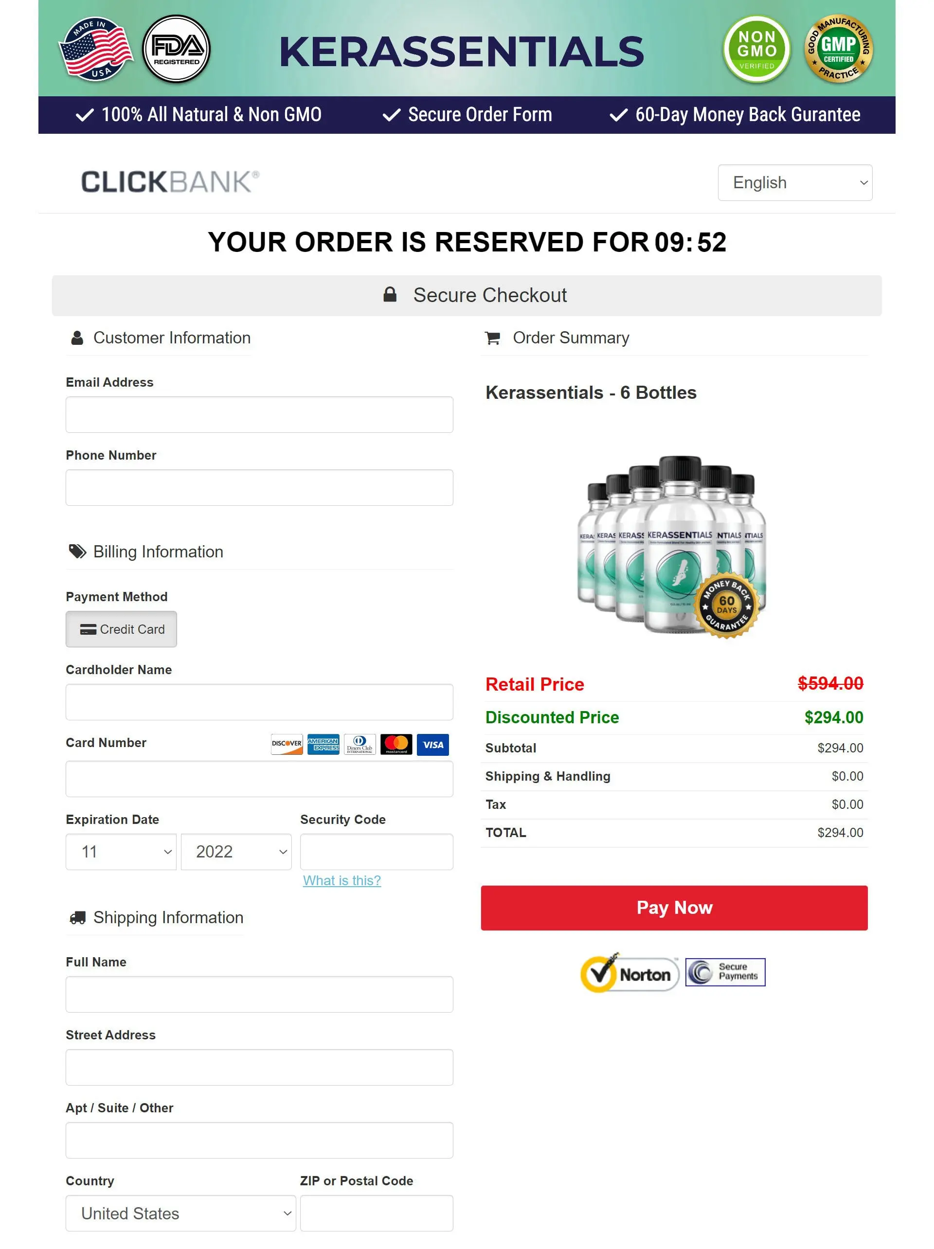 Kerassentials oil checkout page